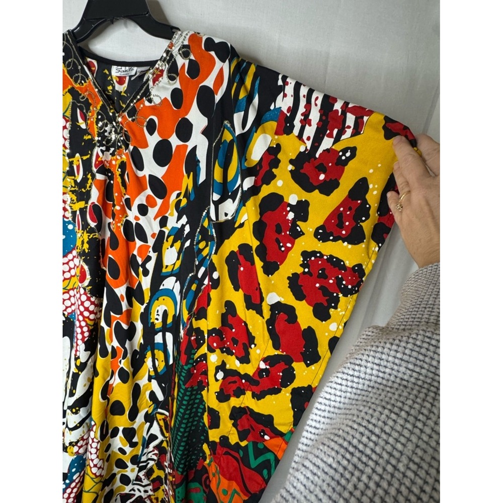 Sante Women Maxi Kaftan MuMu Resort Multi Print Sequin Cruise Maximalist Lounge - Picture 6 of 12